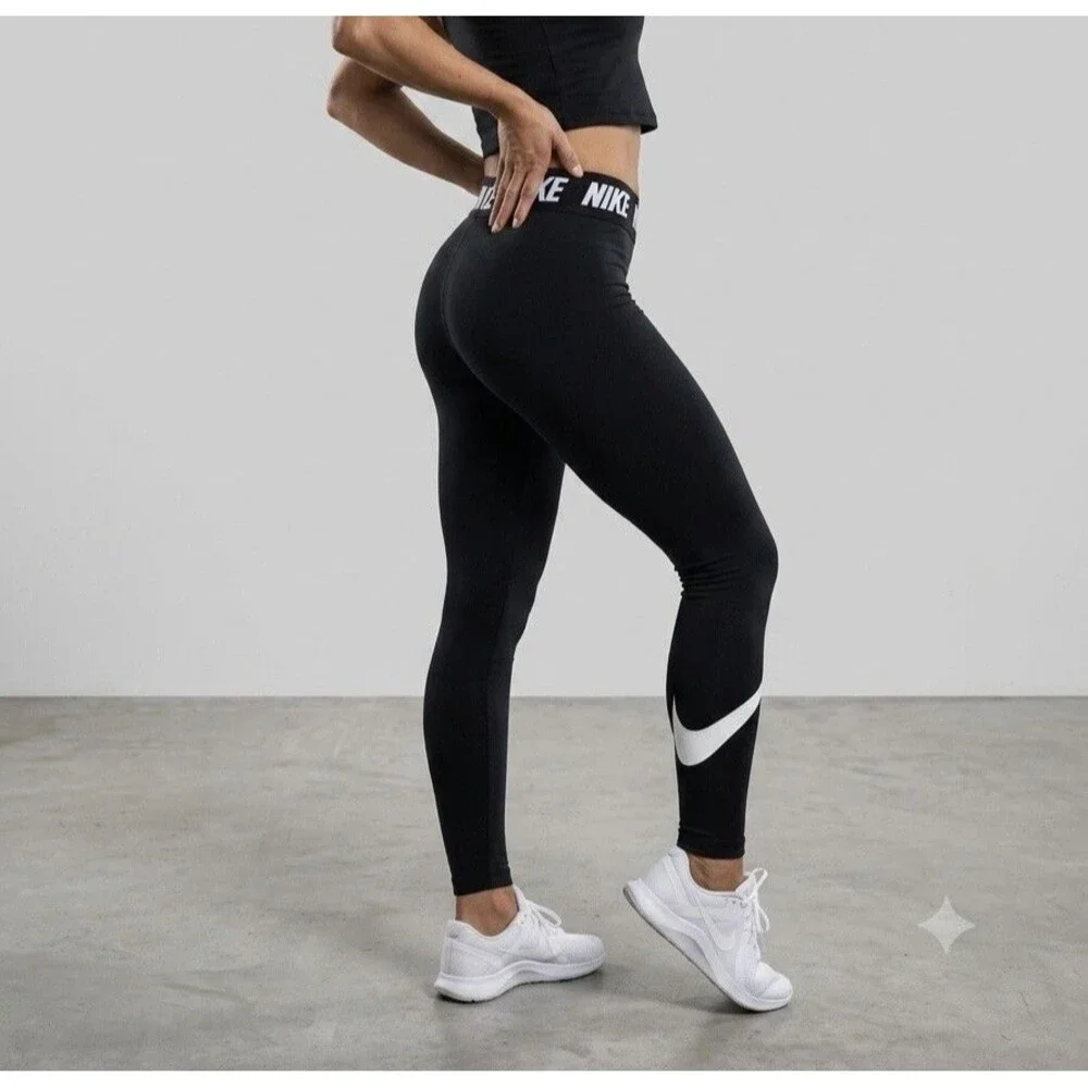 Women's Nike Sportswear Essential Swoosh Midrise Leggings - Black - Small S